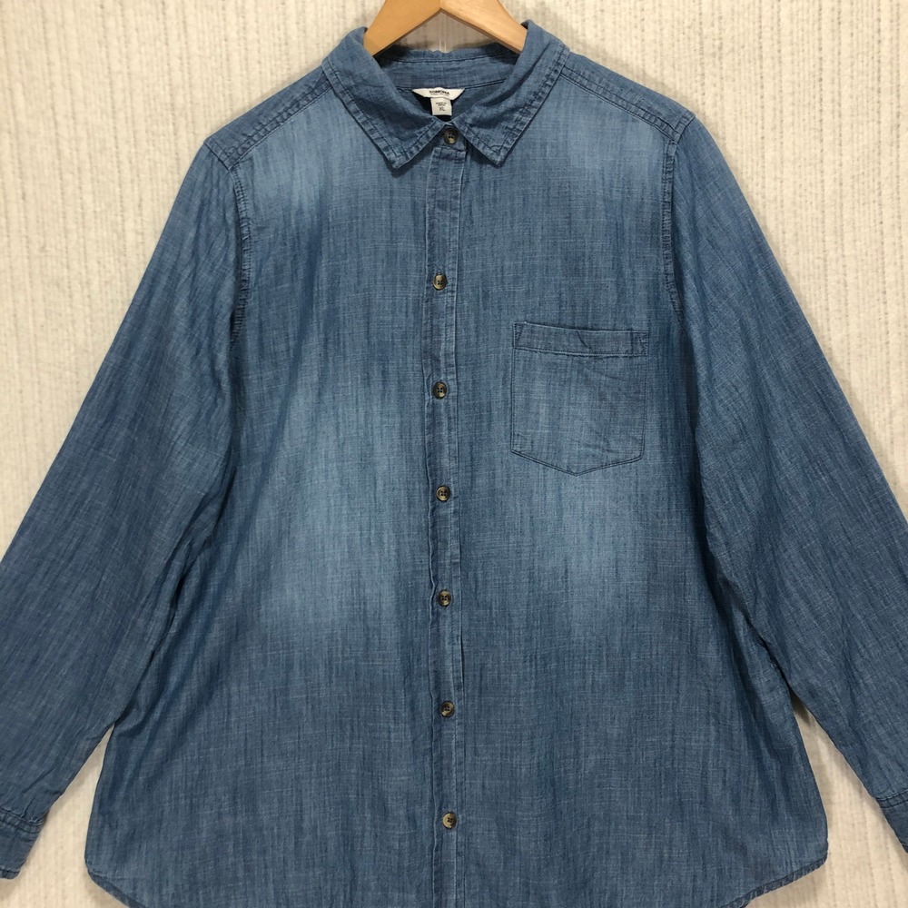Sonoma Denim Shirt Long Sleeve Button Up Casual Top‎ Women's Size XL